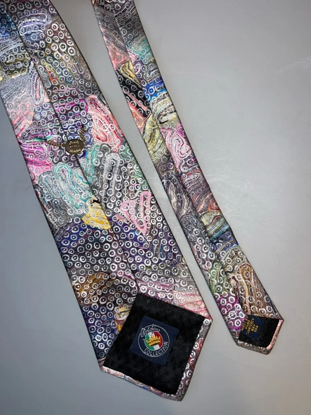 Portofino Marvel 14K Gold Multicolor Abstract Pattern Silk Tie RARE Vintage 60”
